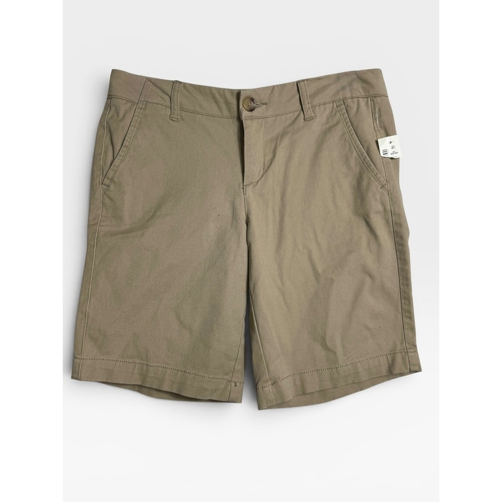 Aeropostale Bermuda Shorts Women size 2 Tan Preppy 9 Inch Inseam Cotton Stretch